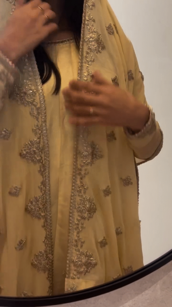 Beige Anarkali Dress with Intricate Embroidery and Delicate Dupatta – Perfect for Traditional and Festive Occasions - Image 2