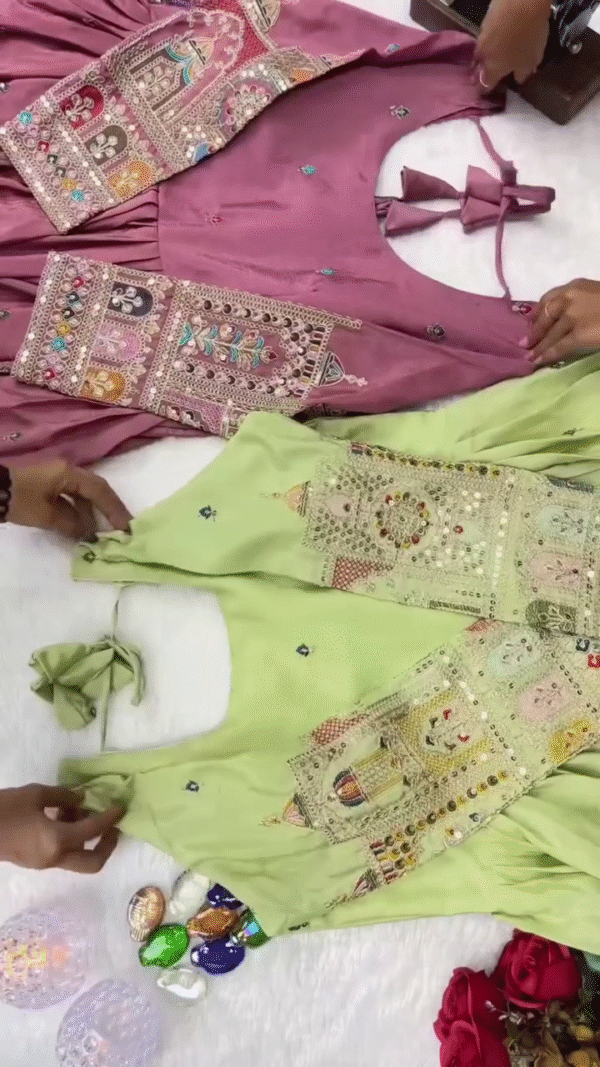 Elegant Handcrafted Embroidered Designer Dresses with Intricate Beadwork and Floral Accents in Rich Purple and Green Shades - Image 2