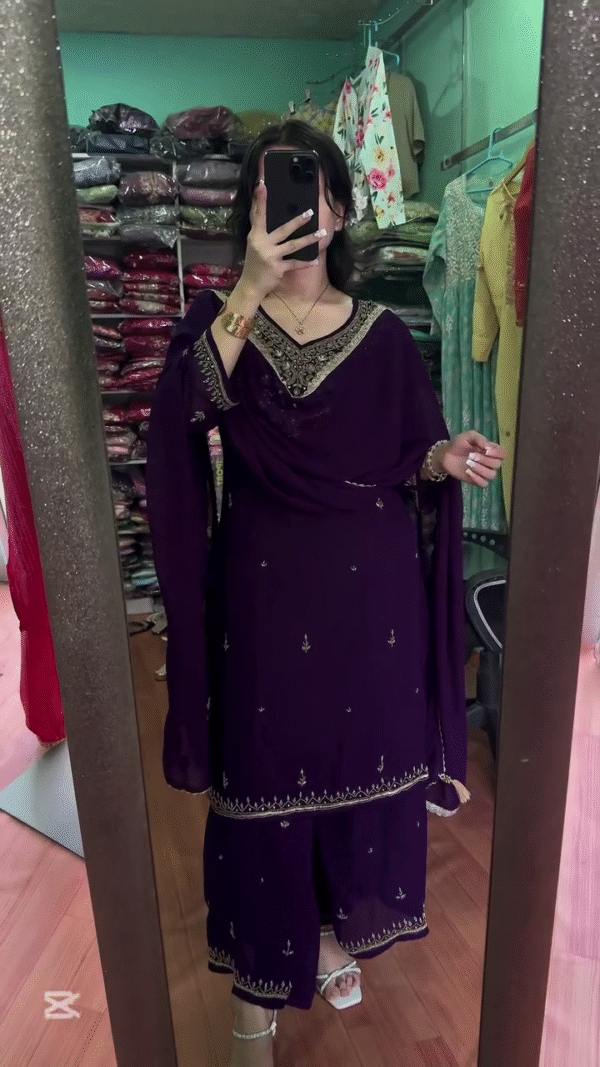 Elegant Purple Embroidered Kurta Set with Gold Detailing – Perfect for Traditional and Festive Occasions