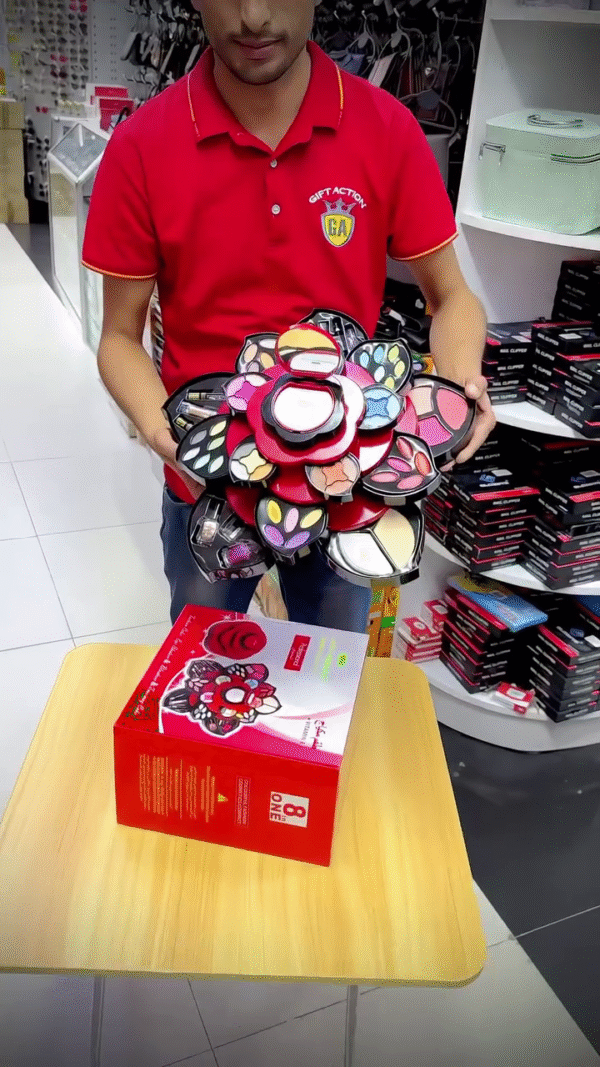 A fun and colorful makeup set shaped like a flower, featuring various makeup products like eyeshadows, blushes - Image 2