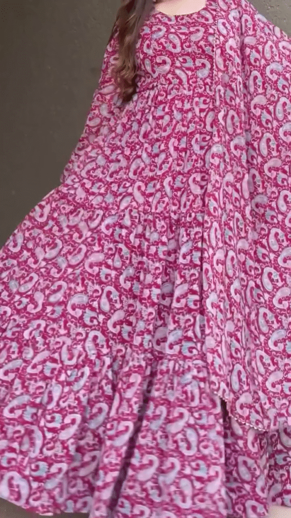 Boho Paisley Printed Anarkali Dress with Delicate Embellishments and Matching Dupatta - Image 2