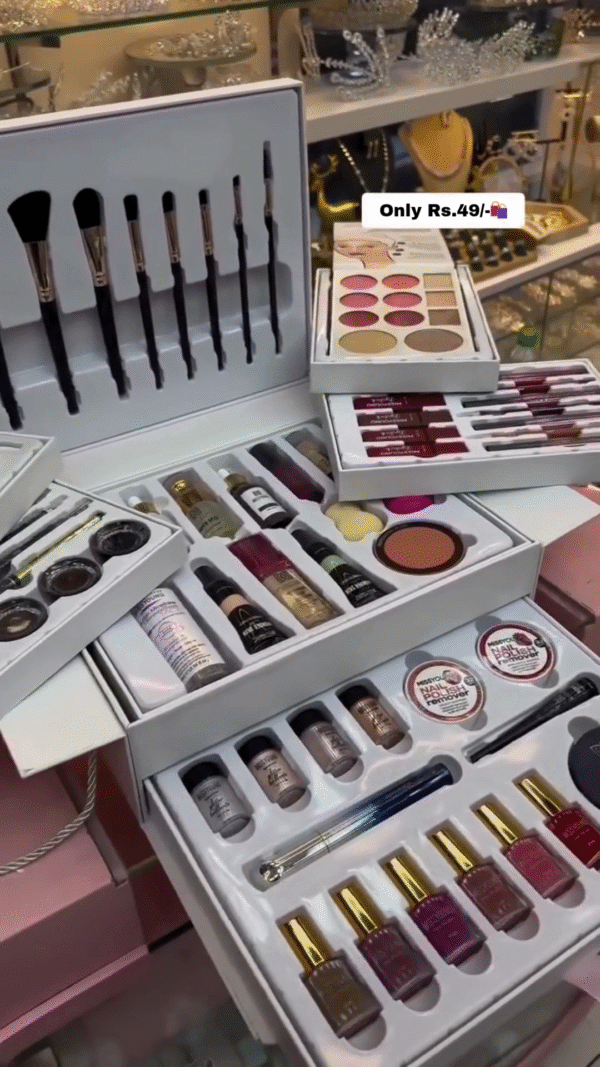 Complete Makeup Kit with Brushes, Eyeshadow, Lipsticks, Nail Polishes, and More – All-in-One Beauty Set - Image 3