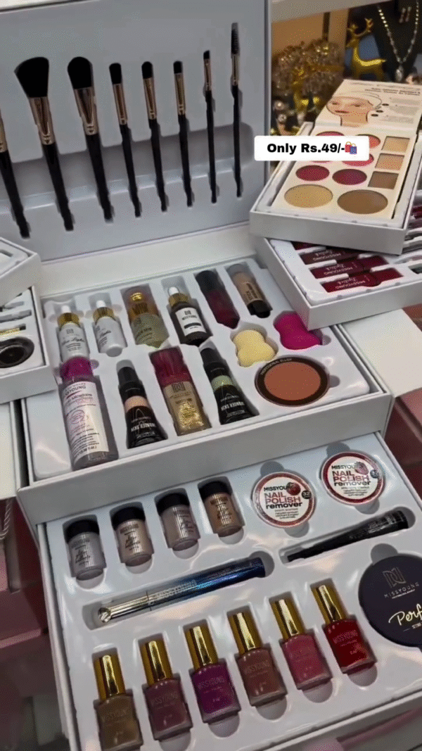 Complete Makeup Kit with Brushes, Eyeshadow, Lipsticks, Nail Polishes, and More – All-in-One Beauty Set - Image 2