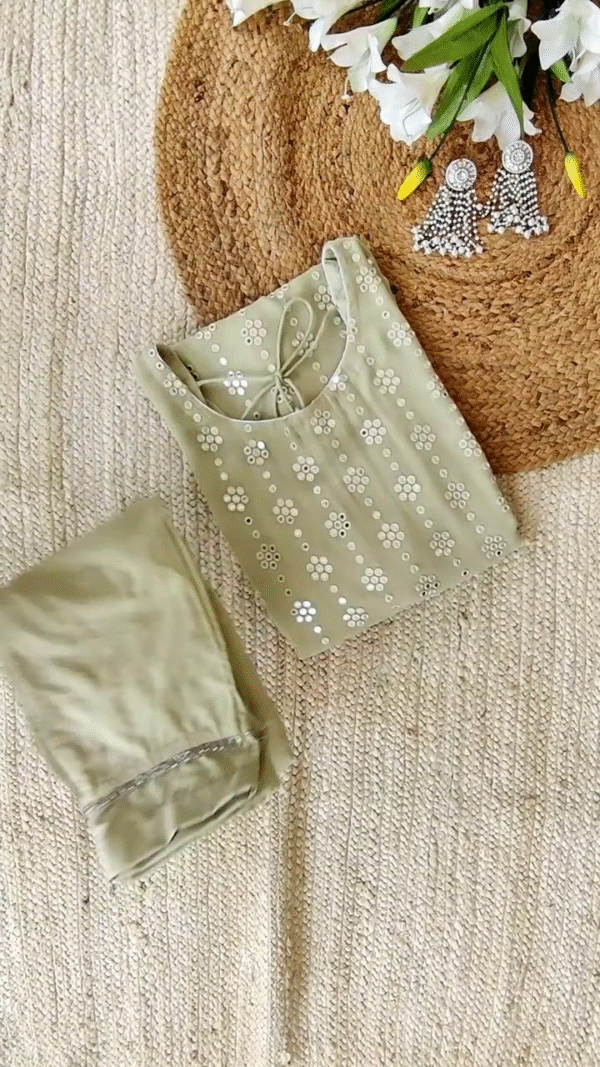 Beautiful Green Floral Embroidered Traditional Outfit with Sheer Dupatta and Delicate Detailing for a Graceful Look