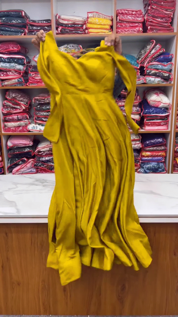 Regal Mustard Anarkali Set with Sweetheart Neckline – Includes Embroidered Dupatta with Scalloped Border – Perfect for Festive & Wedding Wear - Image 2