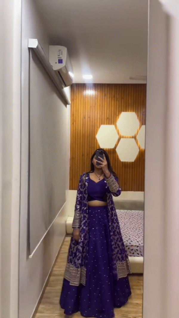 Royal Blue Embroidered Lehenga Set with Mirror Work Jacket and Matching Blouse – Festive and Wedding Wear for a Regal Look