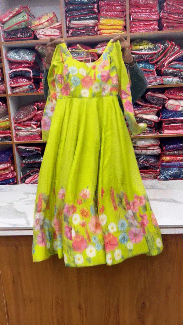 Lime Green Floral Anarkali Set with Vibrant Printed Hem – Flowy Dupatta & Multicolor Bodice – Breezy Summer Ethnic Vibes - Image 2