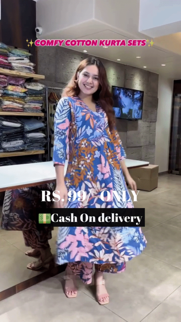 Comfy Cotton Kurta Sets with Vibrant Floral Prints in Stunning Blue and Pink Shades – Perfect for Everyday Wear