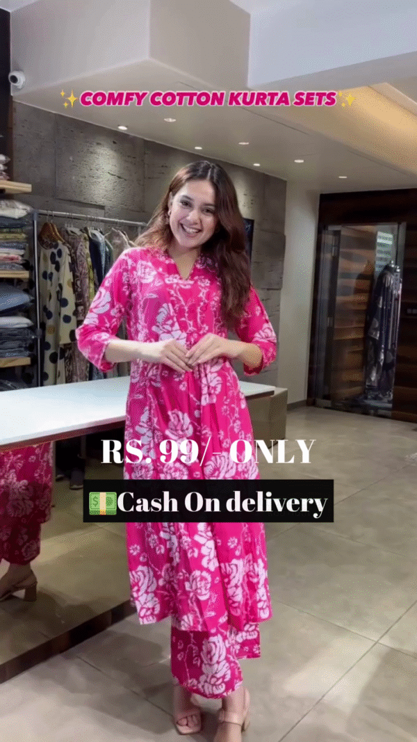 Comfy Cotton Kurta Sets with Vibrant Floral Prints in Stunning Blue and Pink Shades – Perfect for Everyday Wear - Image 2