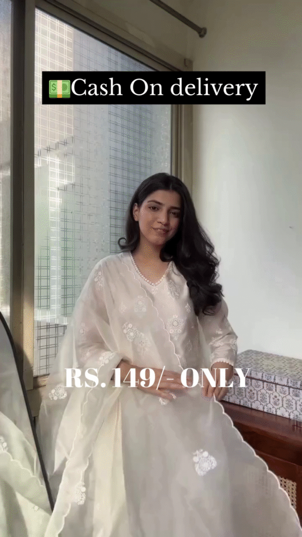 White Embroidered Organza Suit Set with Matching Dupatta – Lightweight Festive & Party Wear Ethnic Outfit for Women