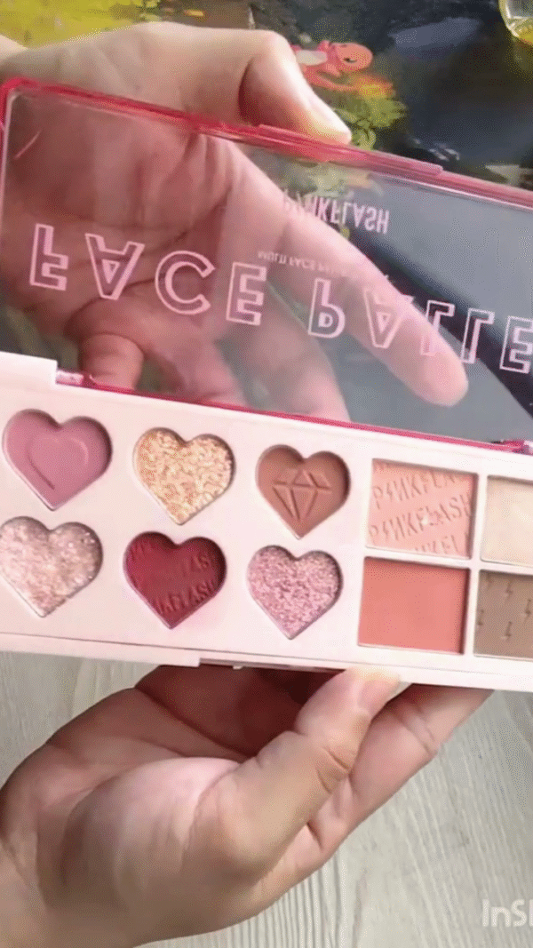 Pinklash Face Battle Palette – 6 Stunning Heart-Shaped Eyeshadows with Glitter, Matte, and Shimmer Finishes, Plus Blush and Highlighter for a Complete Makeup Look - Image 2
