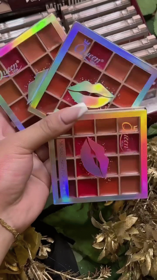 Queen 16-Color Lipstick Palette with a Beautiful Range of Matte and Creamy Shades in Bold Reds, Pinks, and Nudes for Stunning Lips
