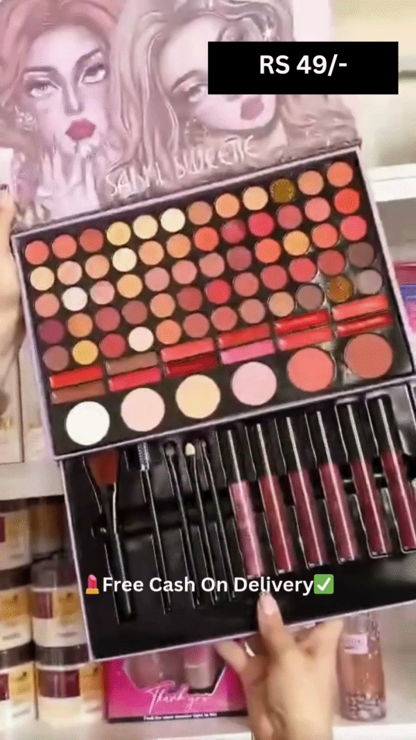 Satin Bourette Makeup Kit – Eyeshadow, Lipstick, Blush, and Brushes Set with Free Cash on Delivery - Image 2