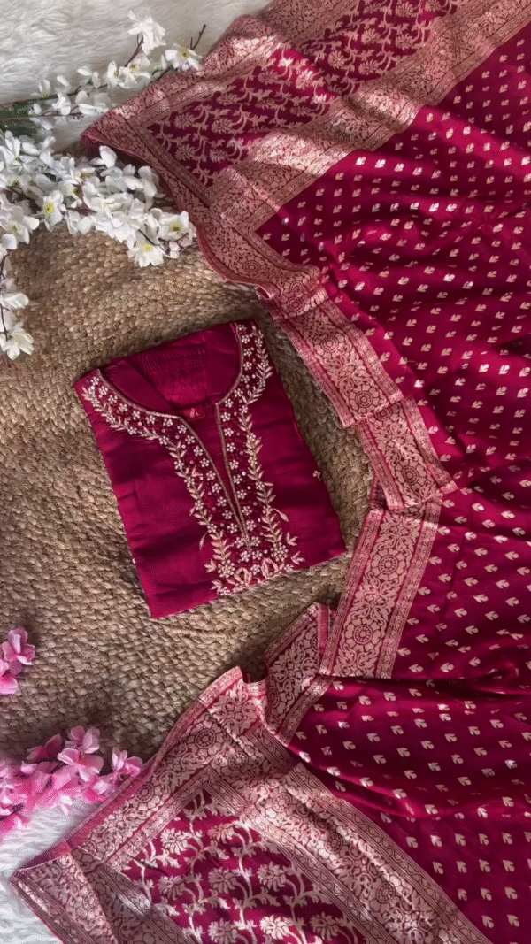 Maroon Embroidered Kurta Set with Intricate Floral Designs and Matching Dupatta – Perfect for Festive and Formal Occasions