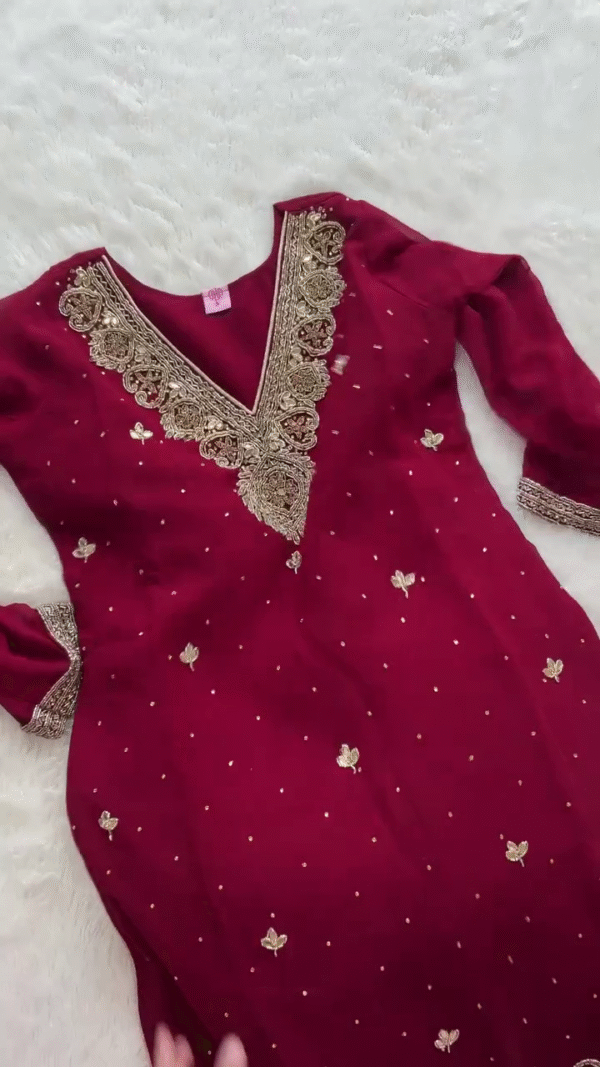 Maroon Embroidered Kurta Set with Gold Detailing – Perfect for Festive and Traditional Occasions