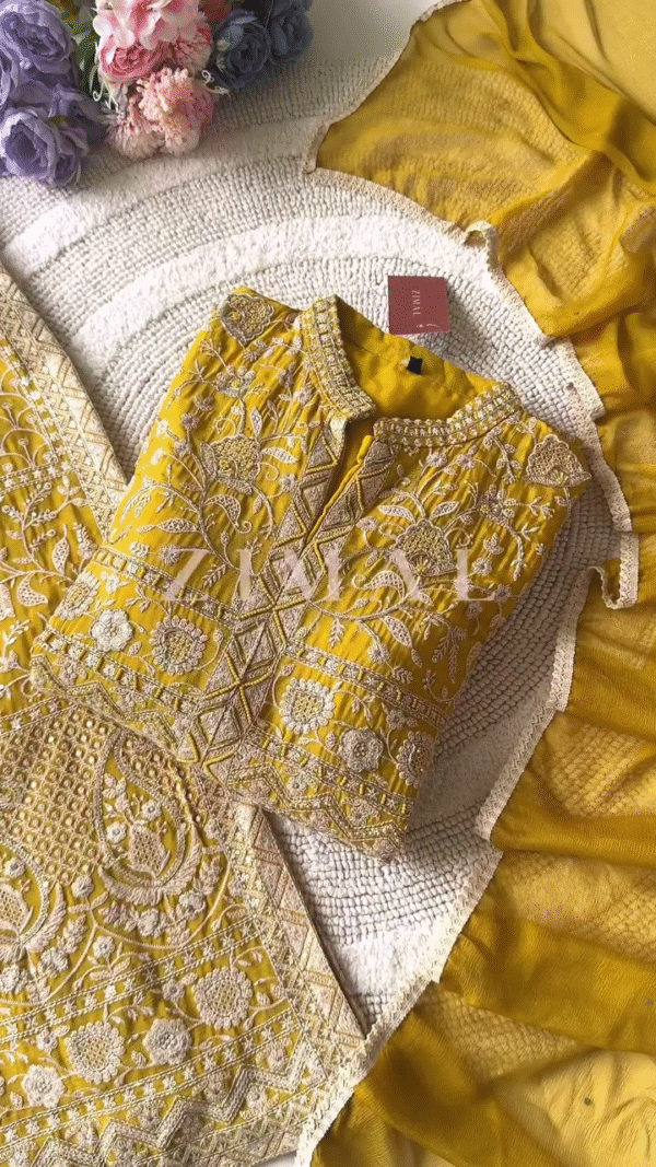 Designer Mustard Yellow Embroidered Suit Set with Heavy Zari & Thread Work – Elegant Festive & Wedding Wear Ethnic Outfit for Women with Matching Dupatta