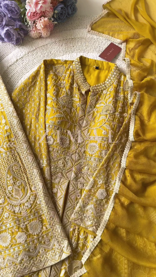 Designer Mustard Yellow Embroidered Suit Set with Heavy Zari & Thread Work – Elegant Festive & Wedding Wear Ethnic Outfit for Women with Matching Dupatta - Image 2