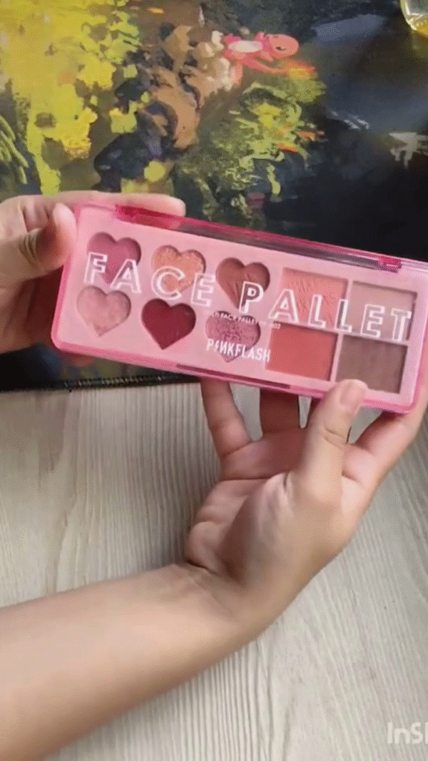 Pinklash Face Battle Palette – 6 Stunning Heart-Shaped Eyeshadows with Glitter, Matte, and Shimmer Finishes, Plus Blush and Highlighter for a Complete Makeup Look