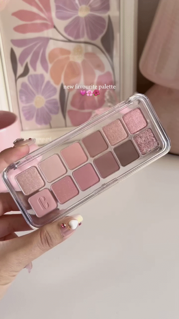 Soft Pink and Rose-Toned 12-Shade Eyeshadow Palette with a Mix of Mattes, Shimmers, and Glitter – Perfect for Subtle and Elegant Eye Looks