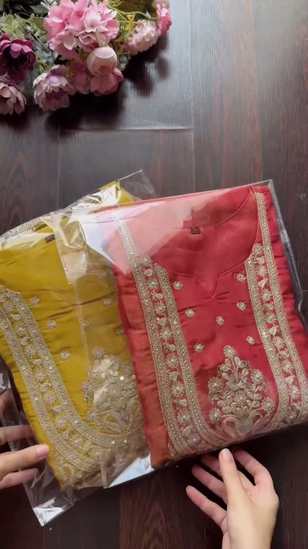 Kurta Set in Yellow and Red with Intricate Gold Detailing – Perfect for Traditional and Festive Occasions