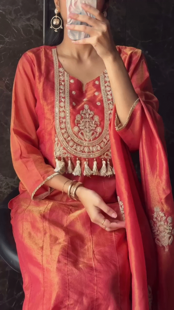 Kurta Set in Yellow and Red with Intricate Gold Detailing – Perfect for Traditional and Festive Occasions - Image 2