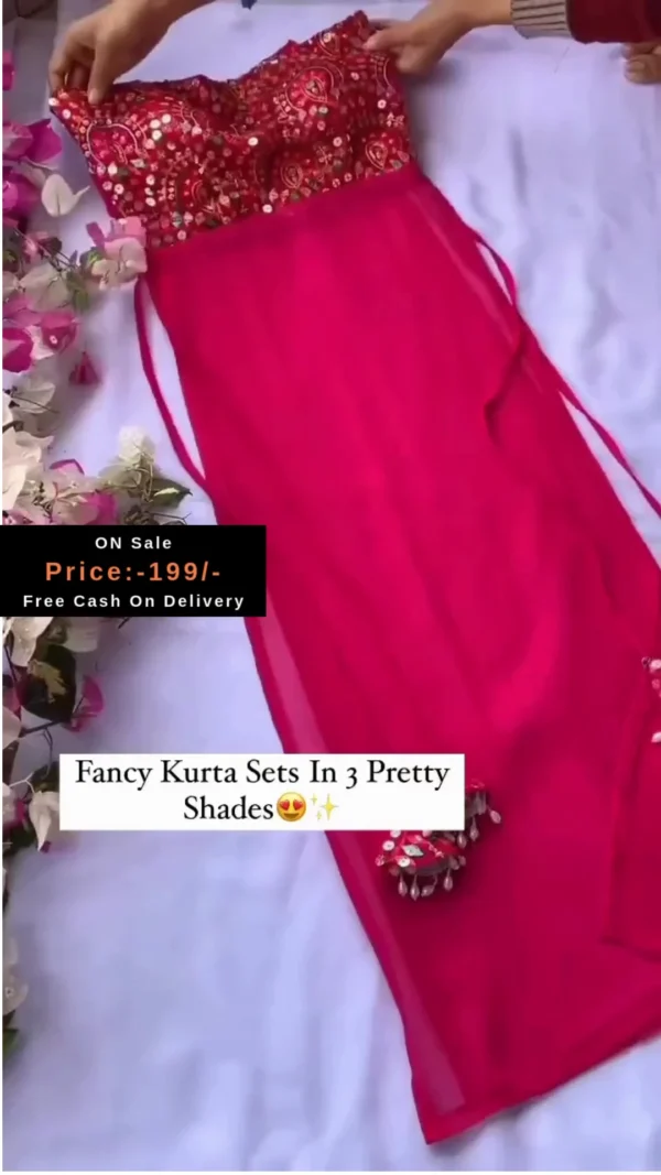 Fancy Embroidered Kurta Sets with Mirror Work – Available in 3 Stylish Shades