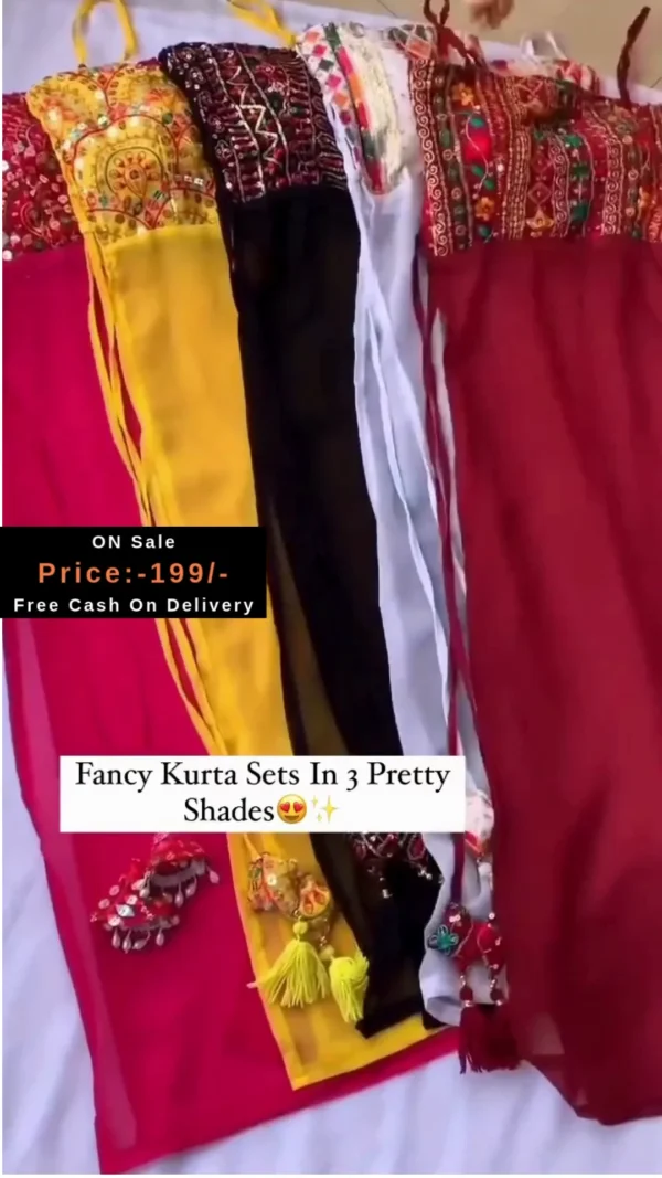 Fancy Embroidered Kurta Sets with Mirror Work – Available in 3 Stylish Shades - Image 2