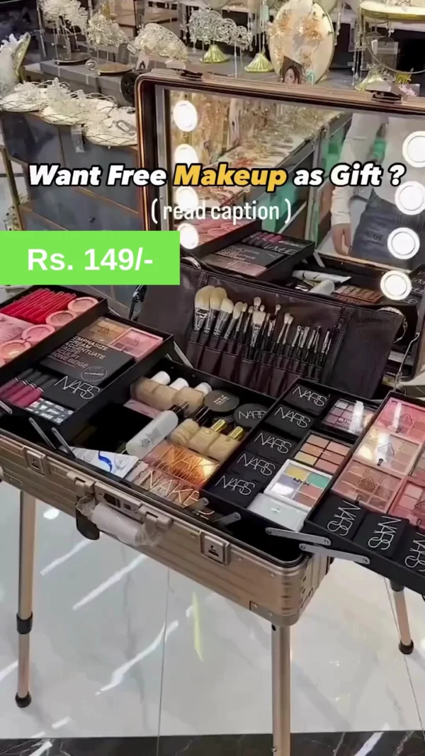 Professional Makeup Artist Full Kit in Portable Vanity Case with Brushes Foundations Blushes Highlighters Eyeshadows Lip Colors and Complete Makeup Accessories