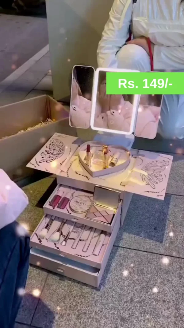 Luxury Makeup Gift Box with Mirror Lipsticks Brushes Compact Blush Eyeshadow and Full Makeup Essentials in Elegant Organizer Case