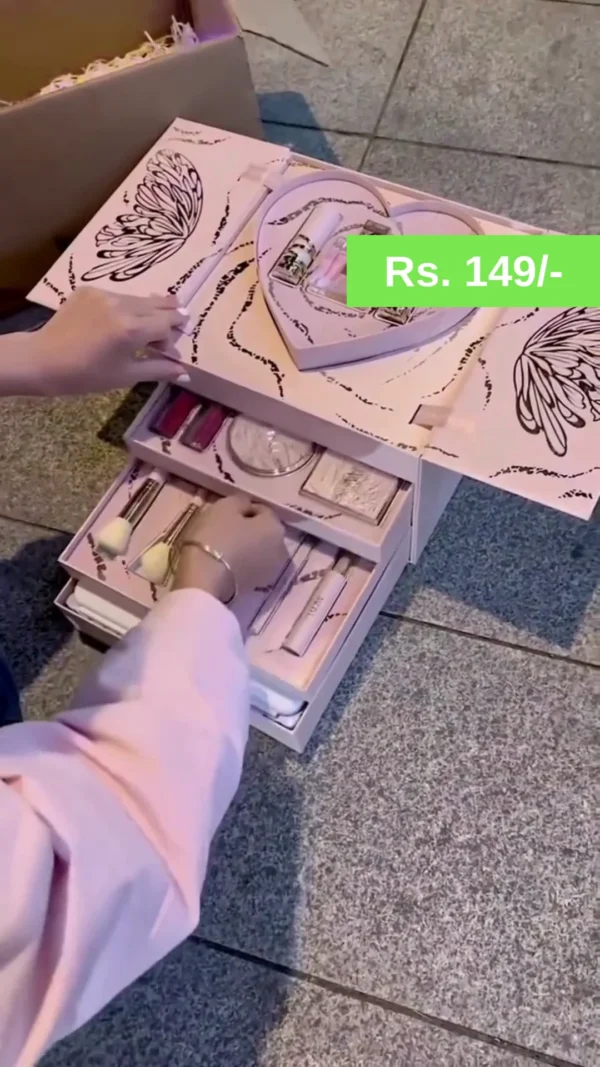 Luxury Makeup Gift Box with Mirror Lipsticks Brushes Compact Blush Eyeshadow and Full Makeup Essentials in Elegant Organizer Case - Image 2