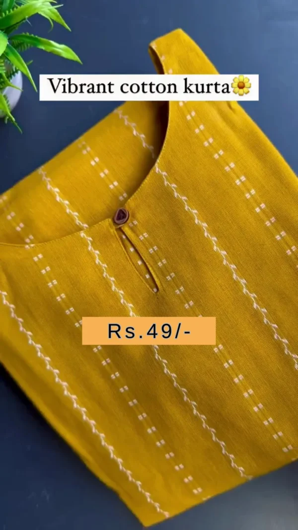 Daily Wear Cotton Kurti – Comfortable Mustard Line with Asymmetric Hemline