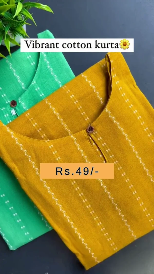 Daily Wear Cotton Kurti – Comfortable Mustard Line with Asymmetric Hemline - Image 2