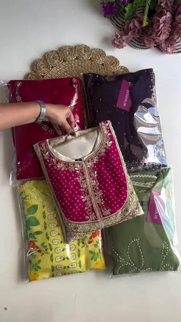 Printed Cotton Flared Kurta with Embroidery - Image 2