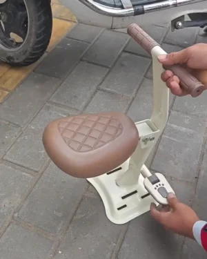 Adjustable Comfort Scooter Child Seat with Heart-Shaped Quilted Brown PU Leather Cushion, Handlebars, and Dedicated Foot Pedal