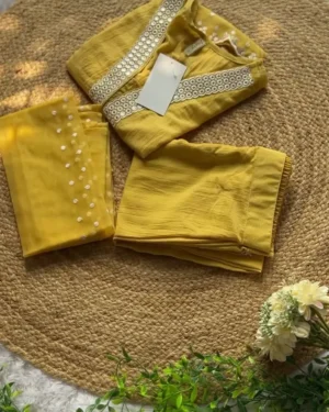 Bright Yellow Kurti Set for Women – Soft Cotton/Rayon Straight Kurta with Matching Pants, Elegant Daily Wear Ethnic Pair for Office, College & Casual Outings