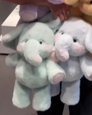 Adorable Fluffy Elephant Plush Toy Set in Pastel Colors Including Mint Green, Lavender, and Butter Yellow