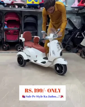 Premium Kids Ride-On Electric Scooter/Motorcycle with Three Wheels, Headlights, and Comfortable Backrest Seat | Classic Vespa-Style Toy for Toddlers
