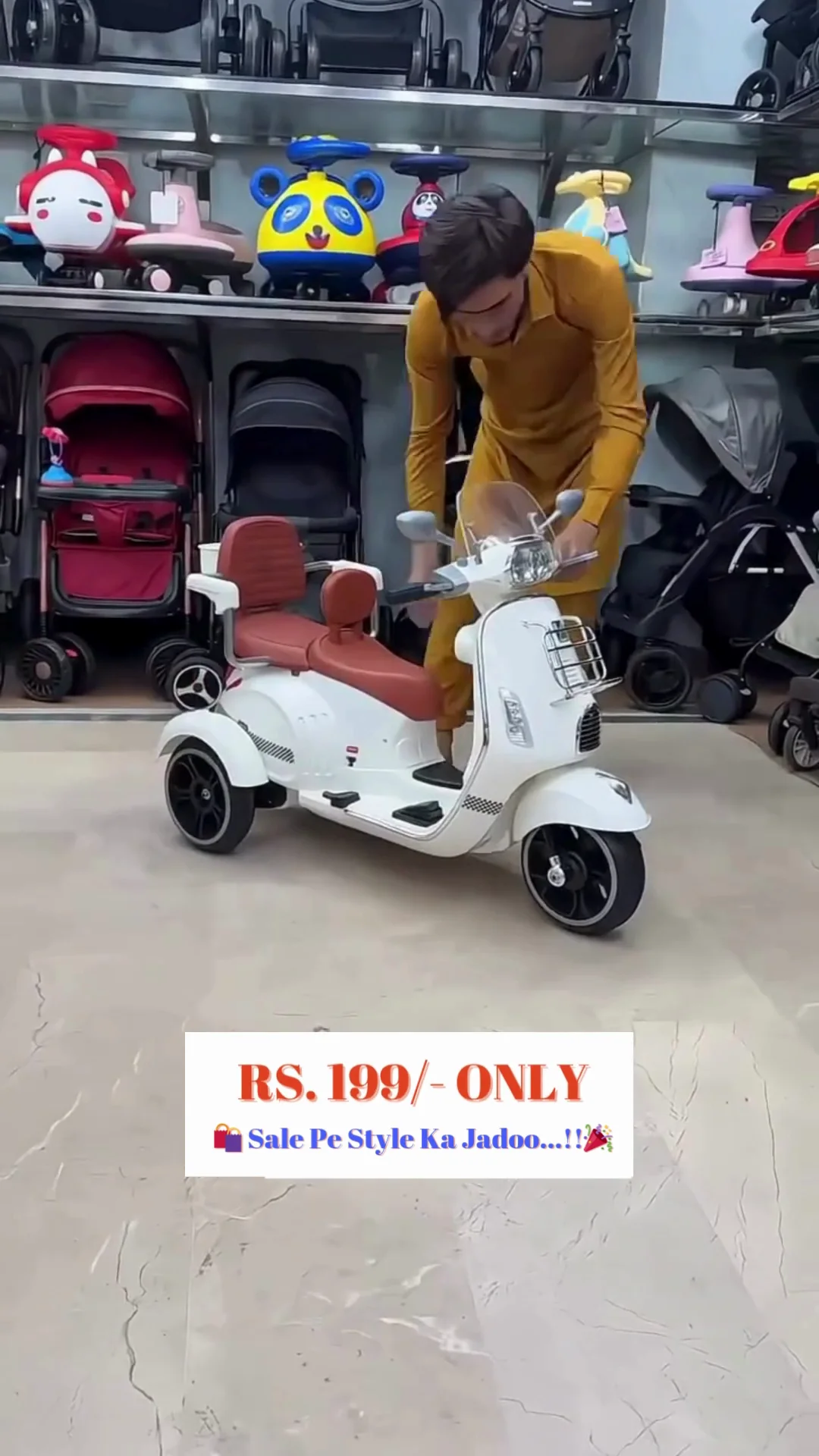 Premium Kids Ride-On Electric Scooter/Motorcycle with Three Wheels, Headlights, and Comfortable Backrest Seat | Classic Vespa-Style Toy for Toddlers