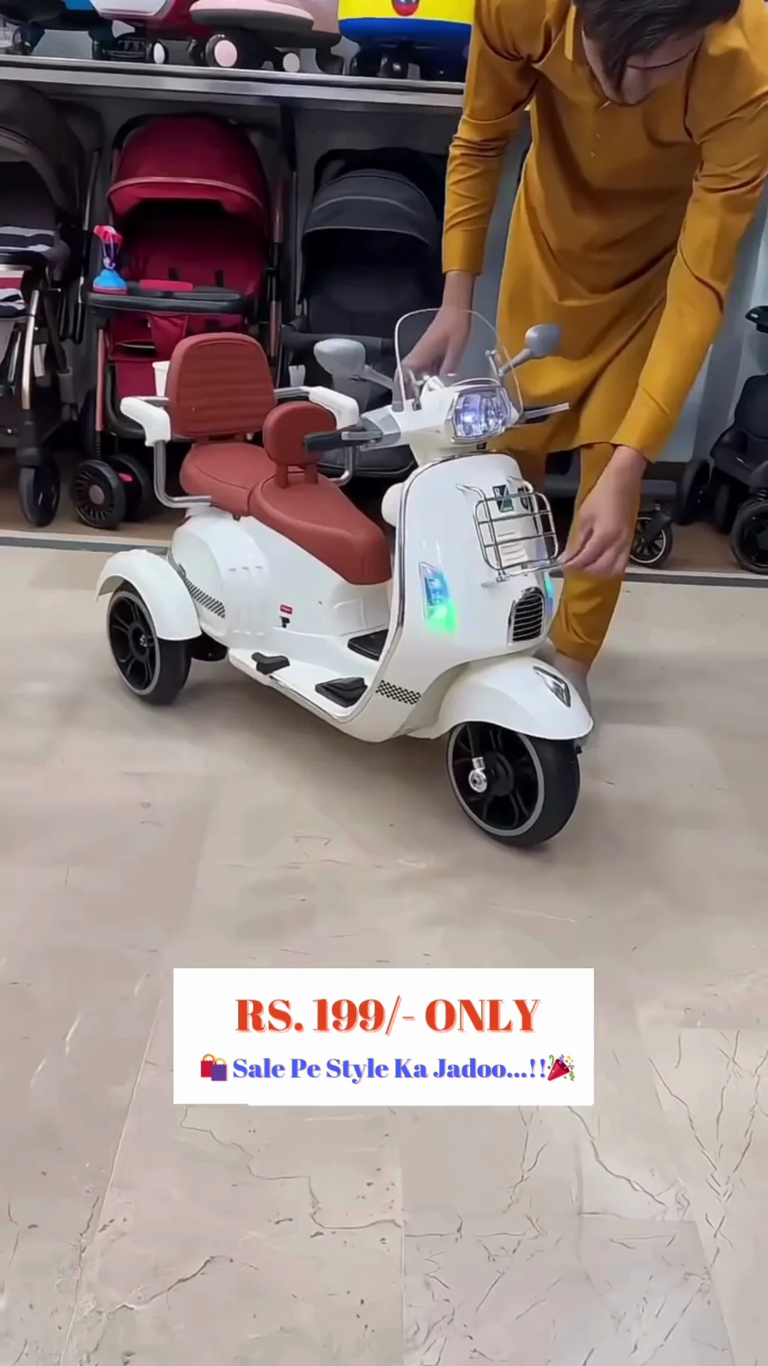 Premium Kids Ride-On Electric Scooter/Motorcycle with Three Wheels, Headlights, and Comfortable Backrest Seat | Classic Vespa-Style Toy for Toddlers - Image 2