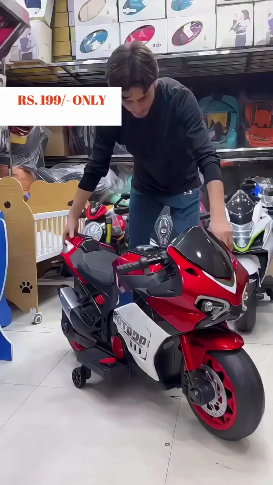 Sporty Red and Black Rechargeable Electric Ride-On Racing Motorcycle Toy for Kids with Stabilizer Wheels and Realistic Design