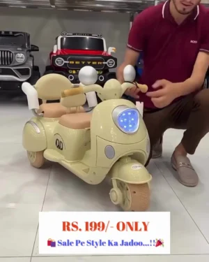 Deluxe 3-Wheel Kids Electric Ride-On Scooter with LED Lights, Backrest, and Classic Retro Style | Available in Pink, White, and Beige