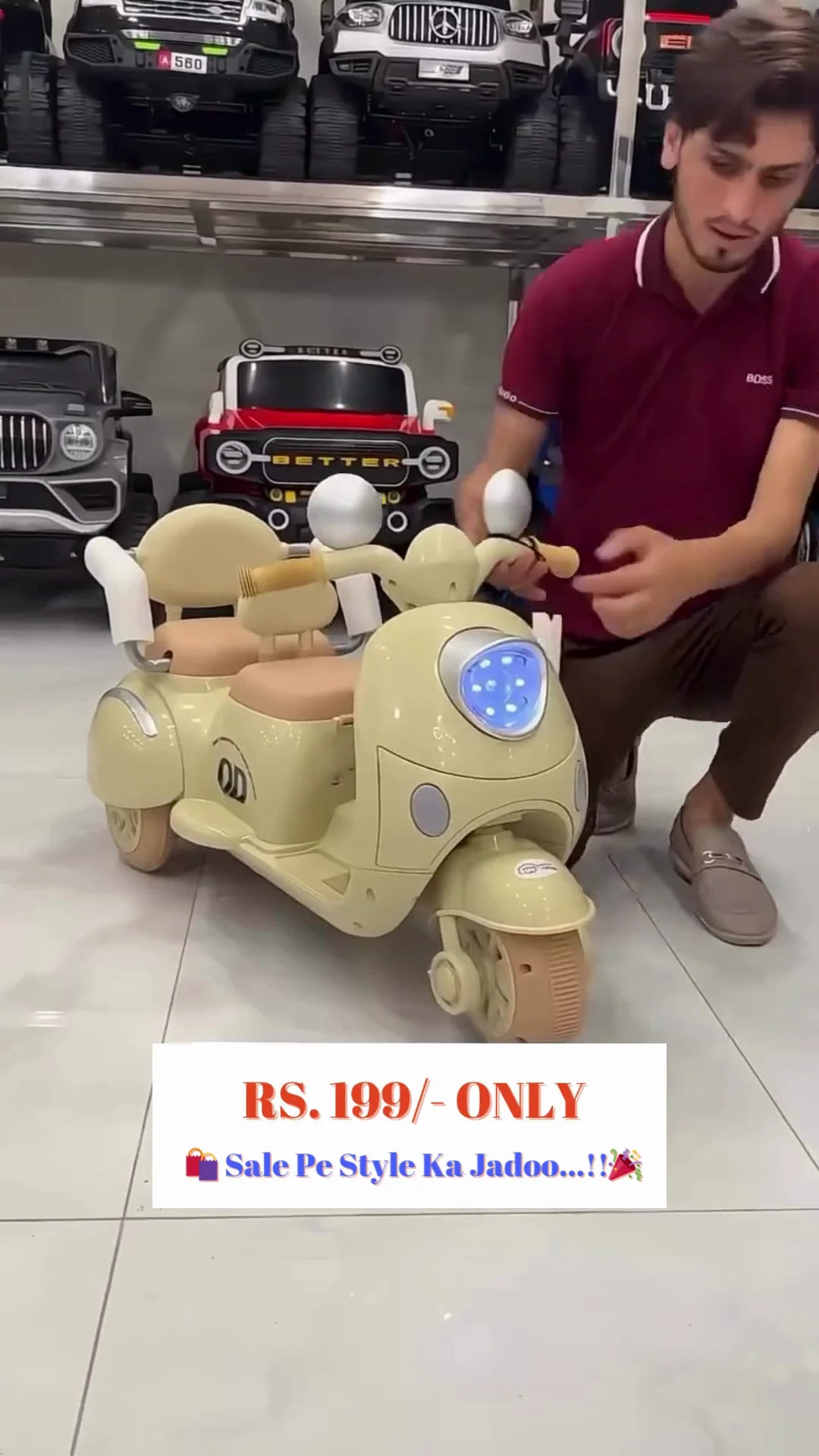 Deluxe 3-Wheel Kids Electric Ride-On Scooter with LED Lights, Backrest, and Classic Retro Style | Available in Pink, White, and Beige