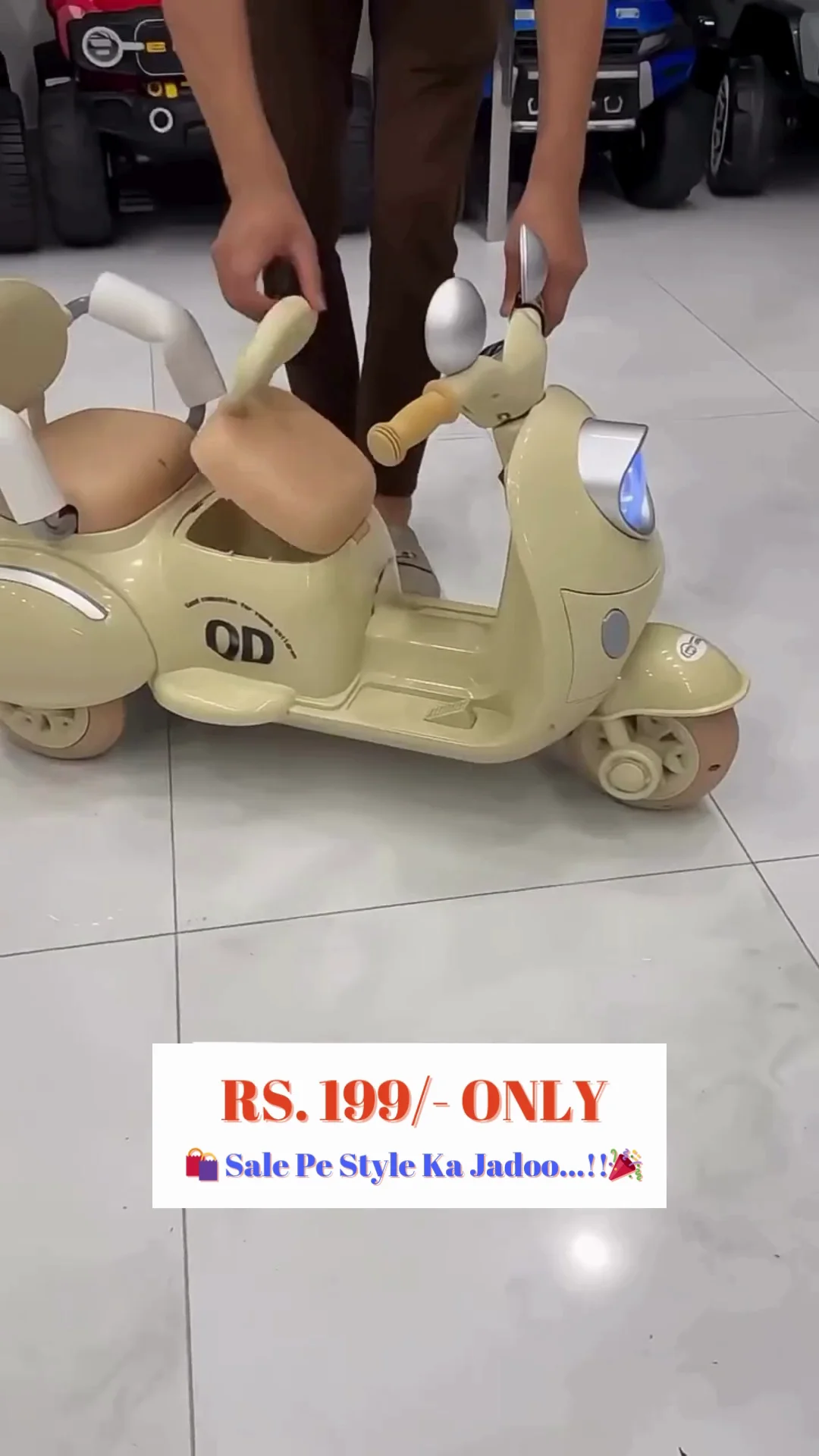 Deluxe 3-Wheel Kids Electric Ride-On Scooter with LED Lights, Backrest, and Classic Retro Style | Available in Pink, White, and Beige - Image 2