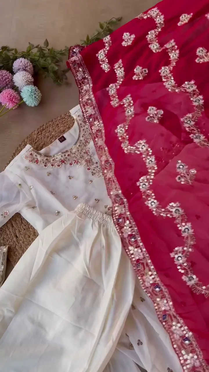 Elegant White Kurti with Red Dupatta for Women – Soft Rayon/Cotton Straight Fit Kurta with Stylish Neckline, 3/4th Sleeves & Contrasting Red Dupatta, Perfect for Daily, Festive & Casual Wear - Image 2