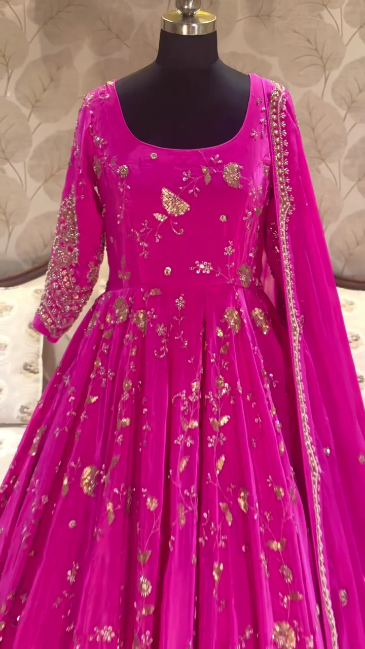 Pink Anarkali Kurta for Women | Flared Ethnic Dress | Party, Wedding & Festive Occasion Traditional Wear