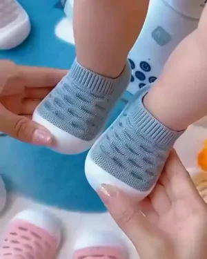 Comfortable Unisex Lightweight Mesh Baby Walking Shoes Knit Toddler Floor Shoes with Protective Rubber Toe - Indoor & Outdoor Baby Moccasins