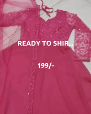 Elegant Rani Pink Embroidered Anarkali Suit Set with Sheer Dupatta