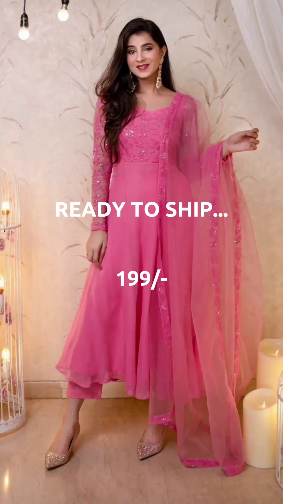 Elegant Rani Pink Embroidered Anarkali Suit Set with Sheer Dupatta - Image 2