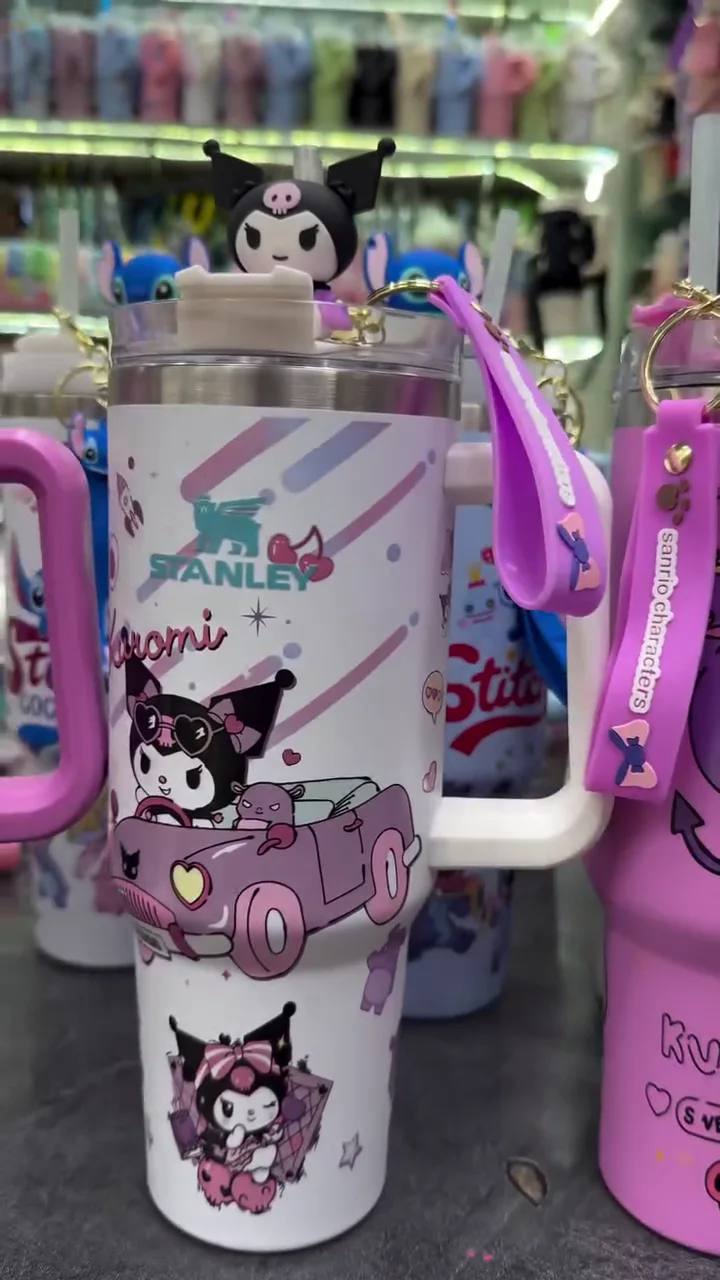 Kawaii Limited Edition Insulated Travel Mug featuring 3D Silicone Character Topper, Matching Charm Strap, and Leak-Resistant Lid – Purple & White Gothic Lolita Aesthetic - Image 2