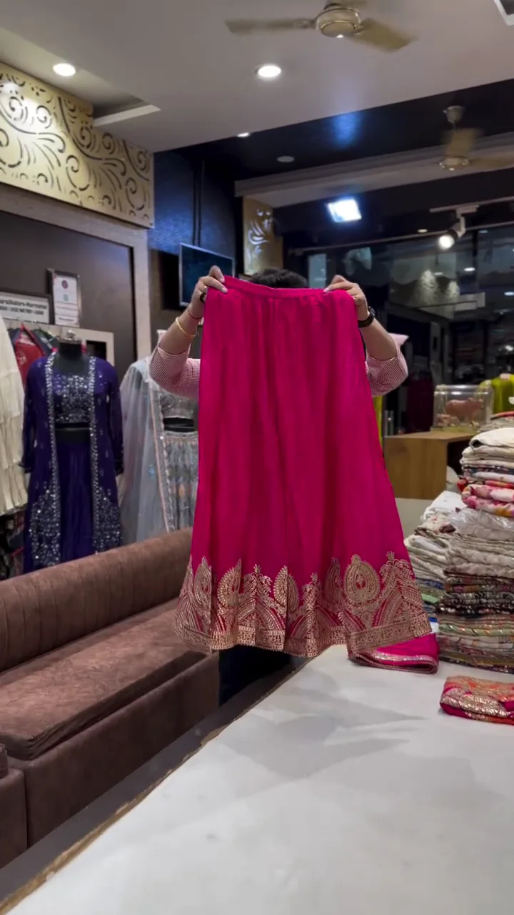 Rani Pink and Orange Embroidered Anarkali Kurta with Matching Silk Palazzo – Festive Ethnic Wear Set - Image 2